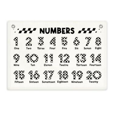 Imagem de Decoração de quarto de menino, números para parede de sala de aula, decoração de parede de sala de jogos, decoração de faixa de lona quadriculada preta e branca para quarto de menino infantil sala de