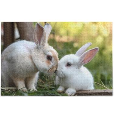 Imagem de Coelhos beijo amor dia dos namorados quebra-cabeça personalizado 1000 peças para adultos presentes elefantes brancos quebra-cabeça arte dura decoração pintura, 75 cm x 50 cm