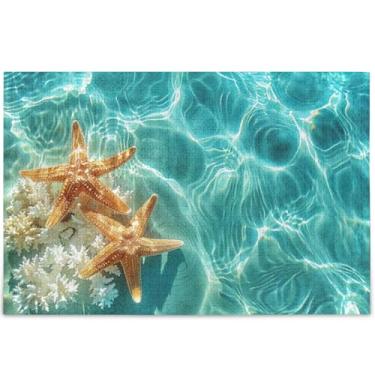 Imagem de Quebra-cabeças de praia estrela do mar azul claro personalizado 1000 peças adultos família elefante branco presentes divertido arte animal floral, 75 x 50 cm