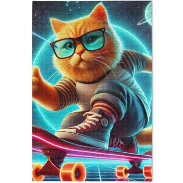 Imagem de Quebra-cabeça fofo gato legal 500 peças para adultos elefante branco exclusivo pintura de arte floral personalizada, 52 cm x 37,8 cm