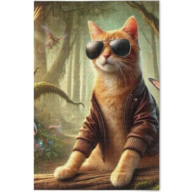 Imagem de Quebra-cabeça engraçado com estampa de gatinho de gato, 500 peças, presentes para amantes de quebra-cabeças, personalizado, cenário de outono, arte animal, 52 x 37,8 cm