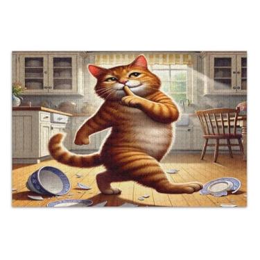 Imagem de Quebra-cabeça de gato dançante laranja, quebra-cabeça adulto 1000 peças, com letras na parte de trás, jogos de quebra-cabeça para adultos