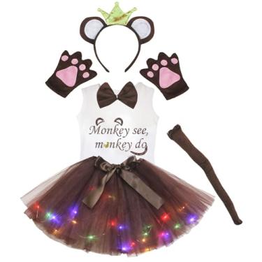 Imagem de Petitebella Monkey See Monkey Do Shirt Headband Brown Tutu 6pc Girl Costume 1-8y (Crown/Brown LED LED, 1-2 Years)