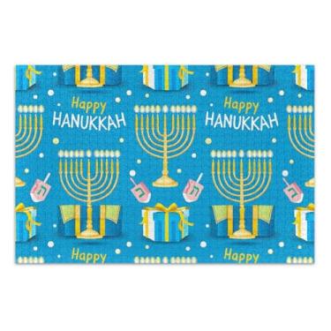 Imagem de Quebra-cabeças 500 peças presentes para adultos jogo elefante branco feliz Hanukkah azul difícil quebra-cabeça arte decoração pintura, 51 x 35 centímetros