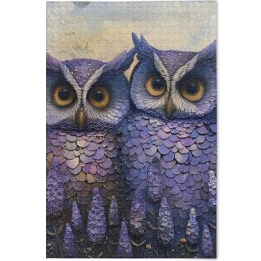 Imagem de Quebra-cabeça de corujas lavanda flores adultos 1000 peças cenário arte animal arte divertida quebra-cabeça personalizado elefante branco, 75 cm x 50 cm