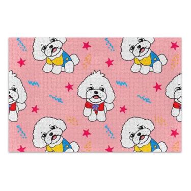Imagem de Quebra-cabeça adulto 500 peças presentes de tecnologia de jogo bonito desenho animado bichon frise cães quebra-cabeça exclusivo arte floral pintura, 51 x 35 centímetros