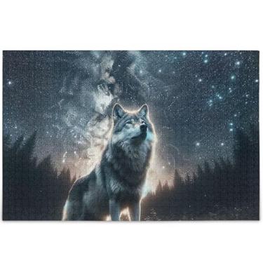 Imagem de Quebra-cabeças personalizados com lobo estrelado para adultos 1000 peças, presentes engraçados para amantes, cena de quebra-cabeça de família, natureza, quebra-cabeça, brinquedo artístico, 75 x 50 cm