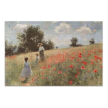 Imagem de Quebra-cabeça para adultos, 1000 peças, decoração de arte animal, quebra-cabeça divertido personalizado para adultos, papoulas, pinturas, cena, jardim, jogos, presentes tecnológicos, 75 x 40 cm