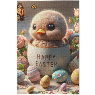 Imagem de Quebra-cabeça de pato fofo ovo de páscoa 1000 peças para adultos pintura de arte floral família divertido quebra-cabeça personalizado engraçado, 75 x 50 cm