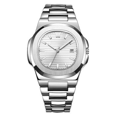 Imagem de Relógio Masculino De Luxo De Aço Inoxidável Relógio De Pulso De Quartzo Para Homens Esportes À Prova D 'Água Data (silver white)