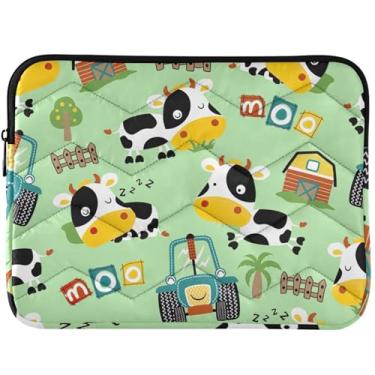 Imagem de Capa divertida para notebook com estampa de vaca e trator, capa para notebook acolchoada universal de 13 a 14 polegadas para MacBook Air de 13 polegadas
