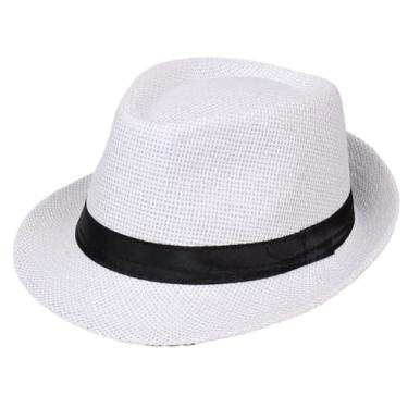 Imagem de GWWZHI 30 Pcs Fedora Hats Bulk Wedding Panama Hats Short Brim Hats 1920s Ganster Hats Caps Men Women Party Costume, Circumference 58 cm (White)