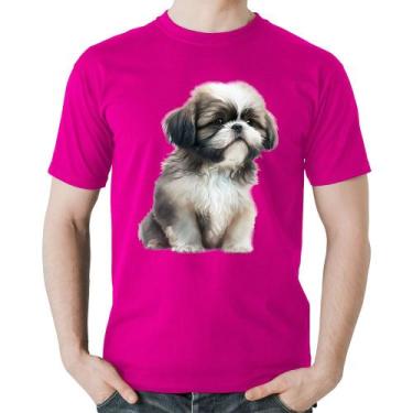 Imagem de Camiseta Algodão Cachorro Shih Tzu Filhote - Foca na Moda, Rosa, GG
