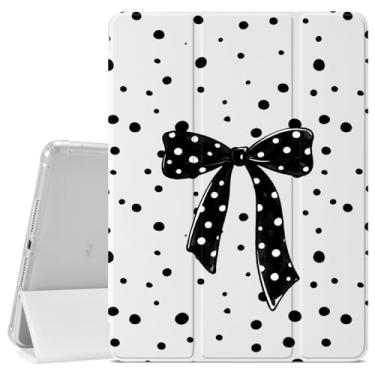 Imagem de JOYLAND Capa preta com laço de bolinhas para iPad mini 7th (A17 Pro) 2024 / Mini 6ª geração 21.1 cm 2021, porta-lápis, traseira transparente transparente e capa de tablet inteligente com três dobras