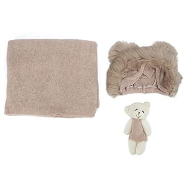Imagem de SIWOTED Adereços fotográficos para bebês recém-nascidos Roupas com chapéu e cobertor Conjunto de brinquedos para bebês (chapéu+embrulho+boneca)