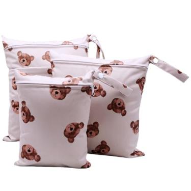 Imagem de Asenappy 3 bolsas de tecido impermeáveis e secas, reutilizáveis, com dois bolsos com zíper, viagem, praia, piscina, creche, itens sujos para bebês, ioga, academia, roupa de banho ou roupas molhadas