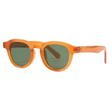 Imagem de Óculos de Sol Redondos Femininos Estilo Retrô com Armação Transparente, Lentes Oceânicas, Proteção UV400, Rebites, para Festas e Praia (Laranja e Verde)