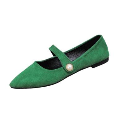 Imagem de Mocassins femininos sem cadarço com sola plana e material macio, mocassins diários para passeios internos e externos, Verde, 35