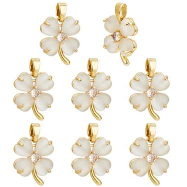 Imagem de BENECREAT Amuleto de trevo de quatro folhas banhado a ouro 18 quilates, pingentes de zircônia cúbica, pingentes de quatro folhas para colar, joias, presente de festival, suprimentos DIY da sorte