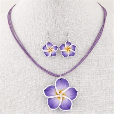 Imagem de Conjunto de colares de flores com pingente de gargantilha elegante, estilo boêmio, joias (roxo)
