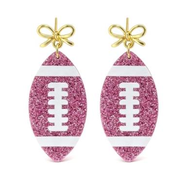 Imagem de Brincos de futebol para mulheres, pingente de laço, strass, design de acrílico, gancho dourado, roupas de dia de jogo, futebol, mãe, presentes esportivos, Metal, Sem pedra preciosa