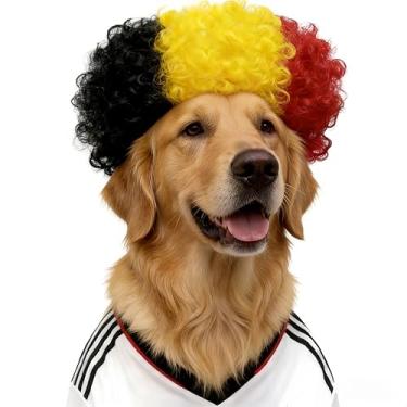 Imagem de Peruca de animal de estimação para fãs de futebol da Copa do Mundo, cabeça com bandeira nacional Crazy Cheer, acessórios ajustáveis para fantasia de cão/gato, para jogos de futebol, olímpicos