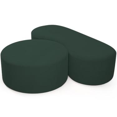Imagem de Kit Puff Redondo Lola e Puff Recamier Orgânico Orbit W01 Linho Verde Musgo - Lyam Decor