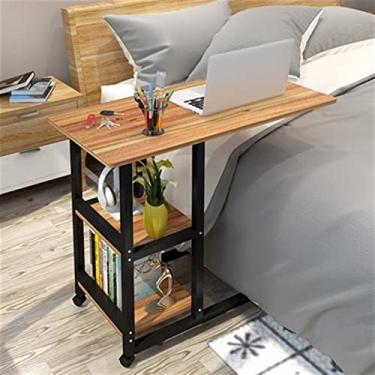 Imagem de U5GAAALPPQ9 Mesa de computador móvel simples mesa lateral para laptop mesa móvel preguiçosa mesa de cabeceira mesa de laptop com prateleiras de armazenamento de 2 camadas e polias bloqueáveis mesas de