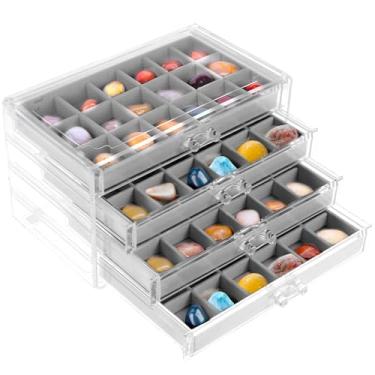 Imagem de Estojo para exibição de rocha, caixa de coleção de pedras preciosas com 4 gavetas, 72 grades, caixa de exibição de cristais ajustáveis com inserção de veludo para colecionar e exibir (4 gavetas)