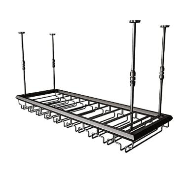 Imagem de Rack de vinho, prateleiras de vinho de teto, altura ajustável, taças de metal para vinho, prateleira de taça de vinho suspensa, suporte de garrafa de vinho, adequado para bares, cozinhas, restaurante