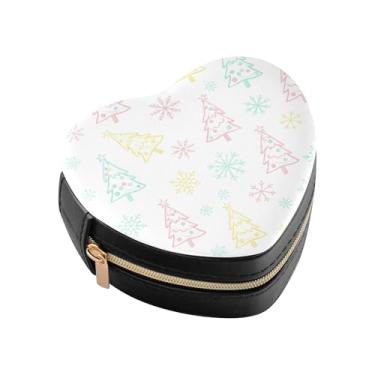 Imagem de Burbuja Caixa de joias em forma de coração com árvores de Natal, mini estojo de viagem para mulheres e meninas, organizador portátil de armazenamento para brincos, anéis, colares e pulseiras