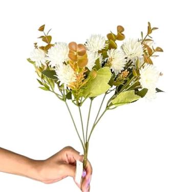 Imagem de Buquê Misto de Flores Artificiais Crisântemo com Rosa e Cravo para Decoração Casamento Arranjos Florais(Azul,1)