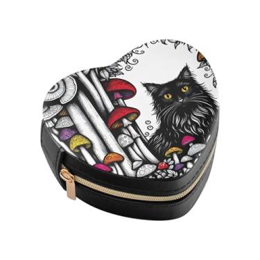 Imagem de Burbuja Caixa de joias assustadora em forma de coração de gato preto mini estojo de joias de viagem para mulheres e meninas, estojo portátil organizador de armazenamento para brincos, anéis, colares e