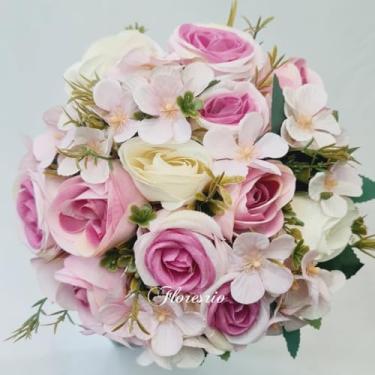 Imagem de Buquê de Noiva Artificial com Flores Coloridas para Casamento Civil ou Religioso(Branco&Rosa/Margarida Branco)