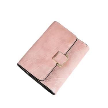 Imagem de Carteira feminina, pequena carteira tripla para mulheres, porta-moedas quadradas com encaixe para compras, caminhadas, viagens, rosa, Casual