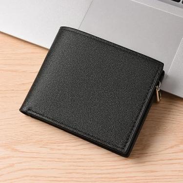 Imagem de Carteira curta masculina - estilos horizontal e vertical, 9 compartimentos para cartão com bolso com zíper, PU fino, 80 g, 11,5 x 9,5 cm (preto, café), Estilo horizontal preto, Retrô