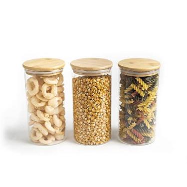 Imagem de Oikos - Kit 3 Potes de Vidro 1,1L com Tampa Bambu Herméticos Redondos