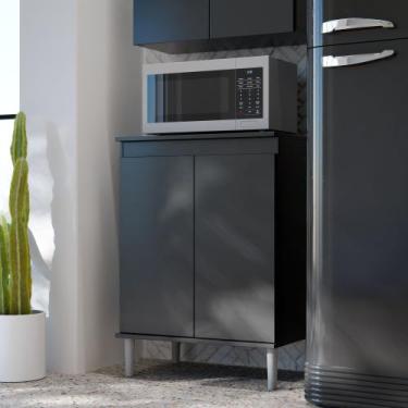 Imagem de Balcão Microondas Prático Para Cozinha Multiuso Com Duas Portas Preto 