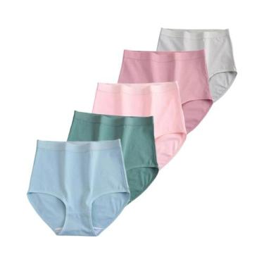 Imagem de Calcinhas De Algodão De Cintura Alta plus Size Para Mulheres, 5 Peças/