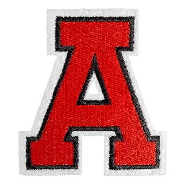 Imagem de TACVEL 3 peças de patch de carta de 8 cm, patch de letra universitária, letra do alfabeto de ferro A-Z ferro em costurar adesivos para roupas, vestido, chapéu, meias, jeans, acessórios DIY, 8 cm (vermelho, A)