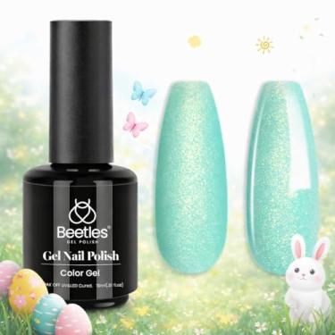 Imagem de Esmalte de gel Beetles verde menta, 1 peça de esmalte de gel verde glitter de 15 ml sereia turquesa cintilante UV esmalte de imersão UV LED design de arte de unhas DIY casa