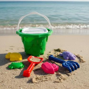 Imagem de Baldinho De Praia Castelo Infantil Pá Areia Forminhas 7 Pç infantil - 