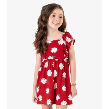 Imagem de Macaquinho Visco Maquinetada Feminino Rovi Kids Vermelho, 2, Vermelho