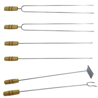 Imagem de Jogo De Espeto Churrasco 49 Cm 2 Duplos 2 Simples + Suporte - Riomar E