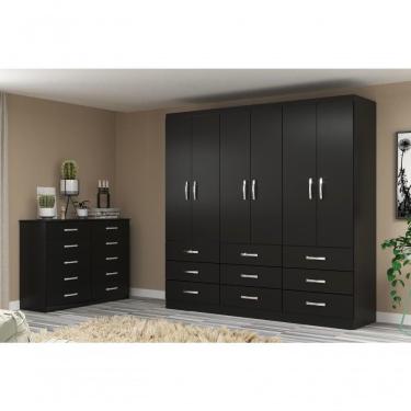 Imagem de Guarda-roupa Casal 6 Portas 9 Gavetas Bergamo - Black Black