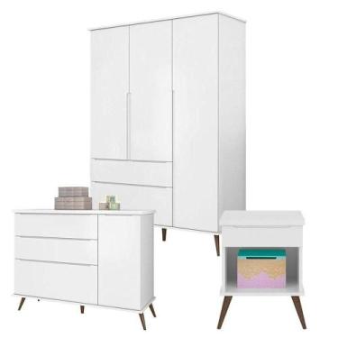 Imagem de Cômoda E Guarda Roupa Com Mesa De Apoio Alice Branco Acetinado - Phoen