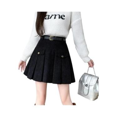 Imagem de Saia Plissada De Cintura Alta Em Corduroy Para Mulheres E Meninas, Est