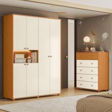 Imagem de Conjunto Infantil Guarda-Roupa e Cômoda Vittoria Cinamomo / Off White