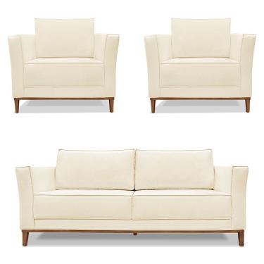 Imagem de Kit 2 Poltronas E Sofá 2 Lugares 1,70m Pés Castanho Bege