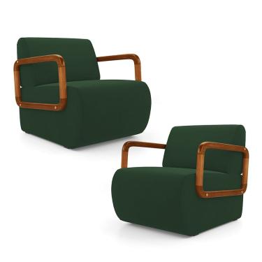 Imagem de Kit 02 Poltronas Decorativas Orgânica Living Kavya Veludo Verde Escuro - Abmaza